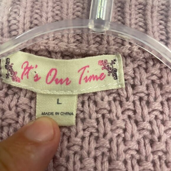 It's Our Time Cable Knit Sweater Criss Cross Neck Long Sleeve Pink Size Large - Picture 8 of 9